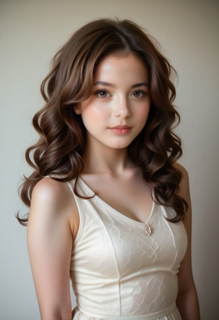 Young woman (ethnicity:1.0), (expression:1.1), (body type:1.0), wavy brown hair, light skin tone, natural light,  warm tone colors, photorealistic style, high detail, 8k resolution.