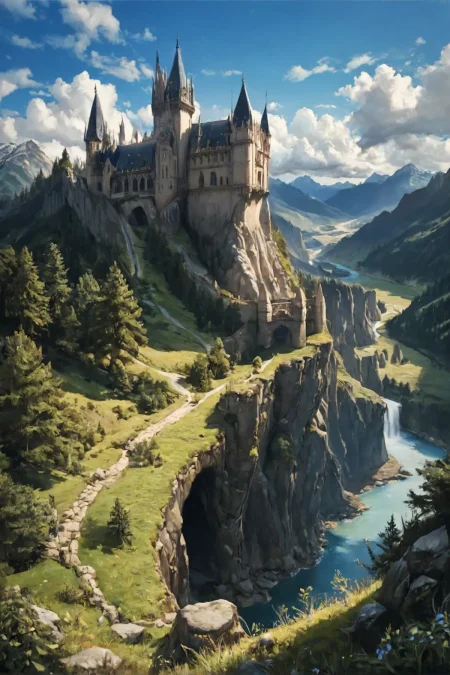 score_9, score_8_up, score_7_up, high detailed, best quality, blurry background, Depth of Field, landscapes, realistic
scenery, outdoors, mountain, no humans, castle, waterfall, tree, river, water, day, sky, nature, cloud, blue sky, rock, forest, building, tower, landscape, bridge, stream, lake, grass, mountainous horizon, fantasy
 <lora:landscapes:0.4> <lora:GraphiteSketch:0.5>, cinematic angle, dynamic angle