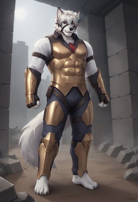(((Barefoot furry character, full body, cinematic setting, furry male, plantigrade))) 
(((Von Lycaon))) wears (((InfinityGauntlet))), muscular white wolf, (((red and gold armor))), iron suit, metalic armor, goth accessories on outfit, nice feet paws with four toes and claws, feet towards the viewer, feet POV, dynamic pose, (((action pose))), action movie, comic movie, marvel cinematic universe, (((using infinity gountlet))), (((using power of infinity stones))), style-swirlmagic dutch angle, (((modern city ruins in background))), smoke, fire
BREAK, intricate details, highly detailed, extreme detail, octane render, fine art, best quality, highres, (detailed face:1.5), ((full_body)), UHD, (((perfect hands))), low light, anime