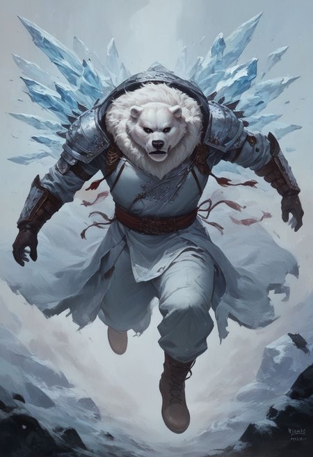 score_9, score_8_up, score_7_up, 
warrior,  polar bear, waring ice, ice clothes