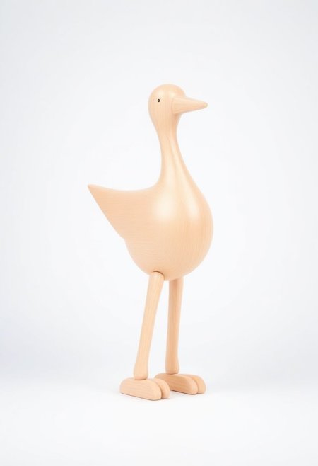(expert craftsmanship:1.8), (high resolution, product photography, photo studio background:1.2), (modern wooden toy animal, avian creature:1.8), (fine wood, realistic wood material:1.5), (simple form, abstract form, multiple parts:1.9), (finely crafted parts, simple shape, elegant shape, ambiguous shape, stout shape, innocent shape:1.4), (comfortable, playful, friendly:1.5), (tall, lanky, whimsical:1.7), (Bauhaus Design aesthetic:1.7)