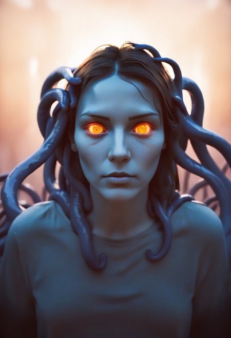 weird water woman, 19yo, portrait, strange tentacles, prismatic beams, score_9, score_8_and_up