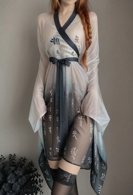score_9, score_8_up, score_7_up, score_6_up, score_5_up, score_4_up, 1girl, gorgeous, pretty face, long hair, ginger hair, pink eyes, k1m0n0, kimono, see-through