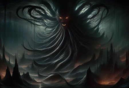 Eldritch horror Fusion of Cthulu and Godzilla, Massive tentacles hanging from lower jaw, tentacles from jar throwing objects, godzilla shaped face, bigger than buildings, showing full body towering over destroyed city, giagantic kaiju, Cthulu and Godzilla fused together attacking a city, humungous eldritch horror beyond comprehension, collapsing buildings, trail of cyberpunk city destruction, fear, horror, terrifying, tentacles coming off of face, open maw, jagged teeth, roaring, godzilla fused with cthulu, epic monster destroying a city full body, perfect eyes, extremely detailed, highest quality, hyper realistic style art, award winning masterpiece artstation (detailed dirty skin:1.3) shiny, (epic destroyed cyberpunk cityscape background :1.2) , hard light, sharp focus on eyes, low saturation, high contrast, defiant and seductive, colorful polychromatic, ultra detailed, ultra quality, Cinematic Lighting, dynamic neon cyberpunk lighting, intricate, smooth, sharp focus photography, Asymmetrical Balance, hyperdetailed , dynamic lighting, complex, head and full body, 8k resolution, monster gas arms, monster has large grotesque tentacles growing off of face, monster has large godzilla style spikey dorsal plates along spine and tail, monster is grotesque biopunk fusion of godzilla and cthule with mechanical cyberpunk components fused into flesh
