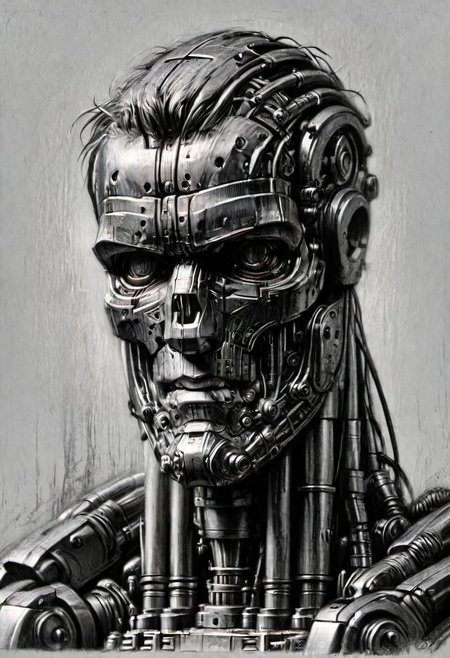 (masterpiece), 
terminator,
upper body,
HDR, highly detailed, 32k, 
looking at viewer,
