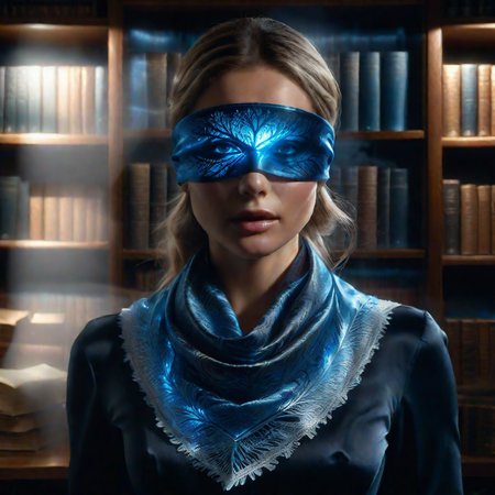 UHD, 4k, ultra detailed, cinematic, a photograph of 
A <lora:BioIceCrystalStyle:1> Jed-Blmicry  patterned illumination casting a window light shadow on a woman standing in front of a book shelf, dark, cinematic, film, filmic, satin_scarf_blindfold,casting shadow, different shadow, window casting shadow light, cinematography, detailed, detailed background, detailed face, high quality, 8k,
<lora:satin_scarf_blindfold:0.7>
