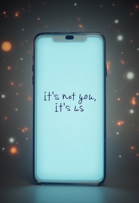 mobile phone screen with a text message "It's not you, it's us"