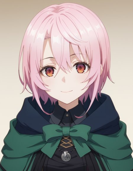 score_9, score_8_up, score_7_up, source_anime, BREAK
1girl, solo, looking at viewer, gradient background, light smile, upper body, teen,
sitri smart, short hair, pink hair, asymmetrical bangs, hair between eyes, red eyes
green robe, black dress, bowtie, necklace,
 <lora:sitri_smart_anime-soralz:1>