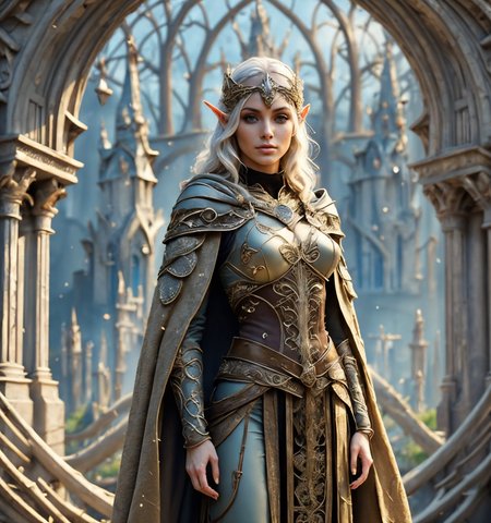 RAW photo, (masterpiece:1.3), subsurface scattering, heavy shadow, (high quality:1.4), (intricate, high detail:1.2), professional photography, HDR, High Dynamic Range, realistic, ultra realistic, photorealistic, high resolution, film photography, ambient lighting, atmospheric effects, <lora:detail_slider_v4:2>, OverallDetail, a female sorceress, wearing intricate robes, cloak, circlet, elar, <lora:ElvenArmor1:0.7>, FanHe, <lora:FantasyHeaddress:0.45>, standing in the foreground in a magical and majestic elven city, white stone buildings, streets, vaulted bridges, highelf, <lora:HighElf-10:0.6>, in the style of Tolkien, Middle Earth, Rivendell, epiCPhoto