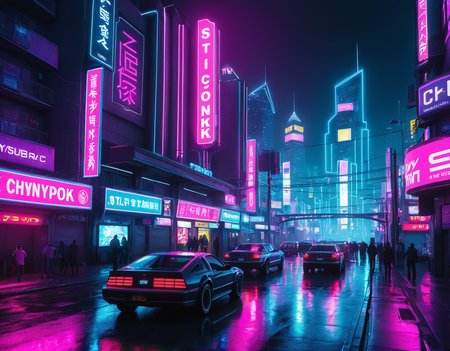 <lora:cwhyberponk1:1>,cwhyberponk1,r0k@p@nk,cwhyberponk0,cwhyberponk,str33tv13w,, scenery, city, cityscape, science fiction, city lights, street, neon lights, realistic, cyberpunk, dark,, Fluorescent: Neon, bright, luminous