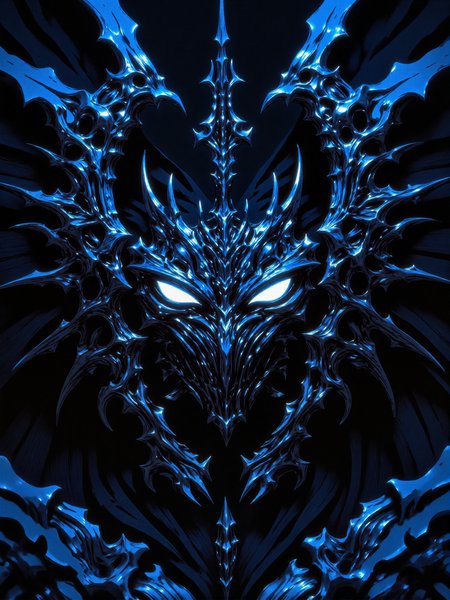hyper-realistic and highly detailed, 8k, 16k, symmetrical composition, entering your final hour, feel the cold, the demon's touch, the cosmic order now profoundly disturbed, in a moment's over shadowing of the light, here be dragons, here be death, here be the somber that have felt the devil's breath, glowing eyes, low camera angle, fractal, iridescence, glow, night blue, silver, platinum, blacklight, cyan, moonlit, mythp0rt, ne0nfant4sy, midjourney_whisper_avant_couture, <lora:style-mythic_fantasy-v2-flux-by_velvets:0.85> <lora:style-neon_fantasy-flux-by_neowave:0.72> <lora:epic_gorgeous_details-balance-flux-by_flyway:0.72> <lora:style-midjourney_lucid_dreams-flux-by_kawaiikitsuneai:0.16> <lora:midjourney_whisper_avant_couture-flux-by_aihonobono2023:0.8>