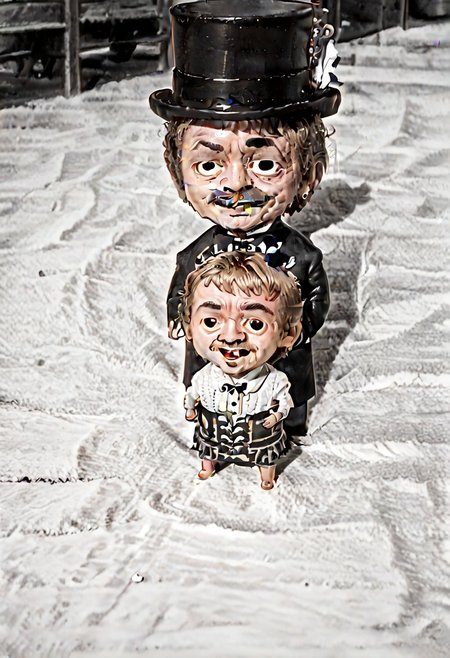 ((((((black and white,eyestalks)))))),((small man with mustache, top hat, kenbis, chibi, chibi, male only, male, male chibi, monocle, art deco, thick mustache, comically large mustache, handlebar mustache, tiny, multiple men, shrunk, microxl, some little guys,  high angle, from above)), bwMovies, realistic, photo, vintage photo, ((very small man, small man, a small man, a man who is small, a small man)), an unapologetically small human male, black and white, smiling, very happy, euphoric, ecstatic, wonderful small men, large smile, huge smile