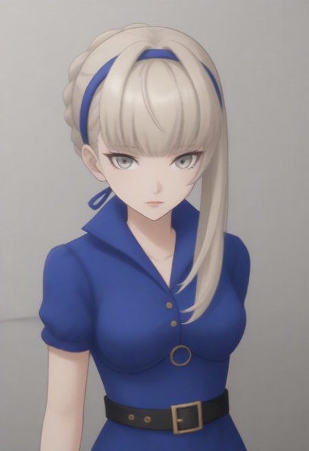 source_anime, anime screencap, source_anime, auratheguillotine, anime screencap, masterpiece, source_anime, shiny skin,,,,,,,,masterpiece,meropep5x, blonde hair, hairband, braid, bangs, grey eyes, blue shirt, belt, black gloves, long blue skirt, black pantyhose,