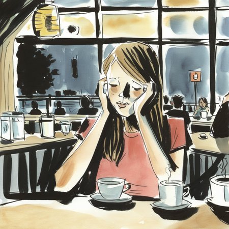 drawix12 girl in a cafe<lora:drawix12:0.7>