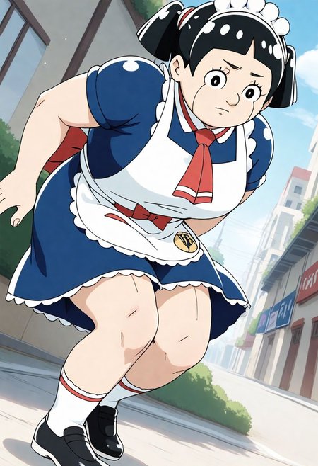 <lora:Hyper-SDXL-8steps-lora:1><lora:Fixhands_anime_bdsqlsz_V1:1> zPDXL2, score_9, score_8_up, score_7_up, source_anime, intricate details, perfect anatomy BREAK
1girl, solo, mar-roboco, black hair, bowl cut, short twintails, black eyes, maid headdress, mar-roboco outfit, maid, maid apron, red neckerchief, white socks, black shoes,
dutch angle, standing on one leg, Stoic, Expressionless face with a neutral mouth and a neutral gaze.,
outdoors, city, tokyo, japan,
 <lora:mar-roboco_XL(pony)v10:1>
