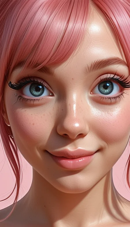(Cel-shading:1.8), (in ARTIST style:1.7), (masterpiece:1.7), tsundere, CivChan, cartoon style, comics style, pink theme, from side,
(masterpiece), (best quality), (ultra-detailed)
(Medium shot:2) gorgeous girl face, cute, beautiful, gorgeous, smiling:1.1, (both hands on cheeks:1.1), showing emotions, perfect body, solo, long hair, (very long eyelashes:2),perfect pink hair, streaked pink hair, , bangs, freckles, striking large eyes, aligned eyes, mirror eyes, 
indoor witch hut, gorgeous,pink theme,
eyeliner, trendy portrait, bare shoulders, tender Aesthetic nose, perfect lips, gorgeous lips, puffy lips, sensual lips, cinematic,
(masterpiece), (best quality), (incredibly detailed:1.4) (beautiful detailed face, beautiful detailed eyes), (ultra-detailed), very aesthetic, illustration, perfect composition, intricate details, absurdres, detailed skin, clean skin,  pure skin,
(masterpiece:1.8), (highest detailed:1.8), (angle:0.9), perfectly lighted, (contrast), (saturated), (((sharp focus))), (hyperdetailed:1.3), (intricate details:1.2), (Refined details:1.3), (best quality:1.5), highly detailed textures,
<lora:Apparatus_-_Traction_City_Walkers_Vehicles:0.6>,
(ultra sharp focus:1.8), (detailed skin:1.8), (best quality:1.8),
<lora:Someplastic_b:1>
 <lora:CivChan:1>