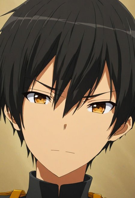 high resolution, solo, best quality, 1Boy, Kanie Seiya, Black Hair, portrait, looking at viewer, focused gaze forward, upper body, head upright, happiness, OverallDetail