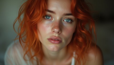 32K UHD raw photography of a beautiful young woman with reddish pale skin