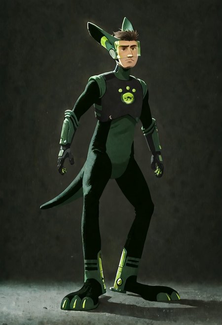 score_9, score_8, score_7, score_6,
1boy, solo,
chris, male, kangaroo suit, green suit, human, brown eyes, green visor,
simple background, looking at viewer, full body, dynamic pose,
masterpiece, detailed, realistic, extremely detailed, male focus, solo focus,
source_anime,
knva, cyber armor,