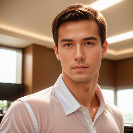 score_9, score_8_up, score_7_up, analogue photography,  photograph of 1boy pr1nc3_c, close-up,sultry look, sexy look, ochre shirt, brown hair and brown eyes,  clothed,break, natural light, high quality, film grain, Fujifilm XT3, indoors,  dynamic pose, expressive face, 
<lora:Real_Prince_SD_V0-000040:1>