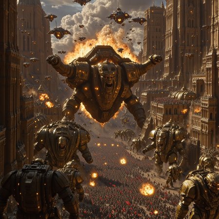 ancientstyle, spacebattle, UHD 32k fantasy battle movie still, photograph, battle between heavily armored Warhammer 40K Orks and futuristic humans invading in space ships, chaos of battle surrounding them, fighting in the streets, intricately detailed ancient city background, cinematic realism, cinematic lighting, high action pose, intricately detailed place, film grain, HD, 8k, photorealistic, epic scale, intricate design, photorealistic, hyperrealistic, high definition, extremely detailed, cinematic, UHD, HDR, 32k, ultra hd, realistic, vivid colors, highly detailed, perfect composition, beautiful detailed intricate insanely detailed octane render, trending on artstation, artistic photography, concept art, soft natural volumetric cinematic perfect light, Macro photography, close-up, hyper detailed