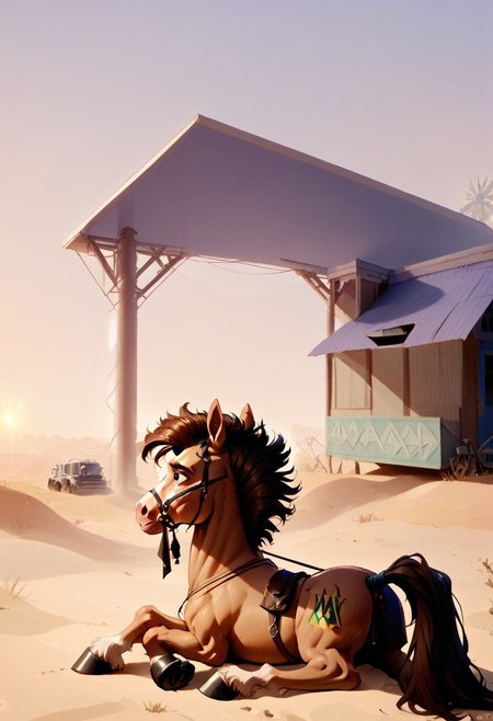 Night time ,A lone figure travelling a deserted highway a, barren waste land stretches out in all directions. remnants of a forgotten metropolis can be seen in the distance. His only companion an old mustang horse trails behind him. the occasional cactus or Joshua tree sparsely dot the land scape. The figure makes camp by the side of the highway, he makes a fire and lays his bedroll close to it to ward of the chill and loneliness of the desert night. His horse is hitched to a near by tree, As the man stares into the fire he draws a harmonica from his pack. Far in the distance a single light shines from the top of the metropolis, the full moon hangs low and heavy in the sky. He lies down on his bedroll legs crossed and arms folded behind his head as he stares at the stars, he looks for a guiding star. A coyote howls in the distance, the horse whinnies in reaction. The man stands and approaches his stallion, he lays a calming hand on the flank of the stallion. He checks the horses tack and offers the horse some feed, before removing his Winchester Lever Action Rifle, from its place on the horses saddle. He removes the saddle and bridle from the horse and lets it graze freely. As he returns to the camp fire he pulls a pouch of rolling tobacco from his back pocket. Sitting by the fire the places the tip of the cigarette in his mouth, He takes a deep drag of the cigarette and exhales slowly. He watches the silvery white smoke gently drift away in the still air of the night.