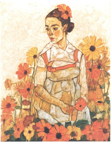 traditional media, painting (medium), Gaouch \(medium\), 1girl,solo,flowers,