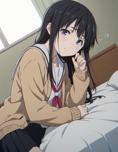 score_9, score_8_up, score_7_up, source_anime,
naokaueno, <lora:naoka-ueno-movie-ponyxl-lora-nochekaiser:1>,
naoka ueno, long hair, bangs, black hair, purple eyes,
school uniform, serafuku, cardigan, sailor collar, skirt, black skirt, pleated, neckerchief, red neckerchief, open clothes,
indoors, bed, bed room, on side, blush, drunk,
looking at viewer, solo, cowboy shot, dutch angle,