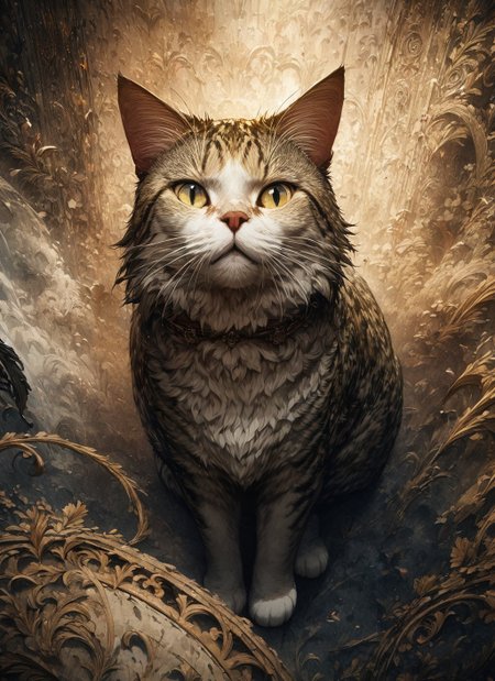 (anime, masterpiece, intricate:1.3), (best quality, hires textures, high detail:1.2), (4k),(incredibly detailed:1.4), (extremely detailed CG unity 8k wallpaper), wb, no human, a cat, <lora:Nitatan:1> nitatan, blots, dark lettering
