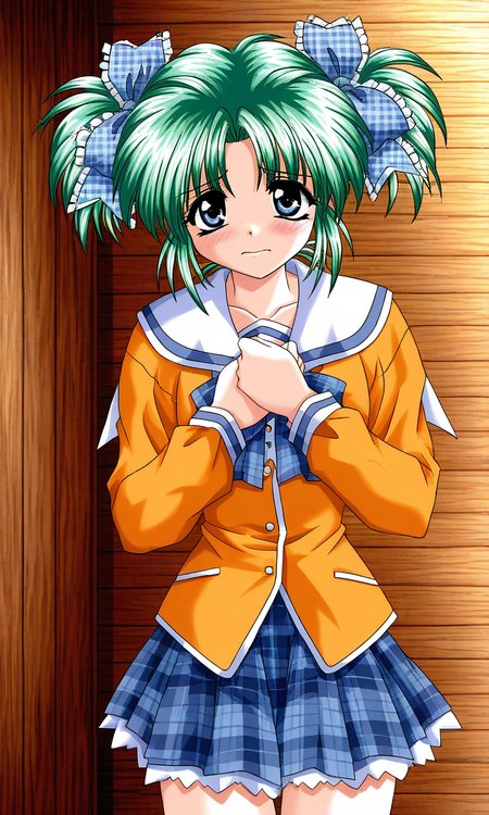general,highres, ultra-detailed,very aesthetic,best quality ,best hands, BREAK <lora:Minase_Ruka_Akumu_AoiKajitsunoSange_IS:1>
Minase_Ruka, 1girl, solo, green hair, short twintails, blue eyes, hair ribbon, blue plaid ribbon, short,
school uniform, ribbon, orange sleeve, embarrassed+afraid,
outdoors,hands on own chest,, plaid skirt, plaid bow, long sleeves, serafuku, 
wood room, wood wall,
