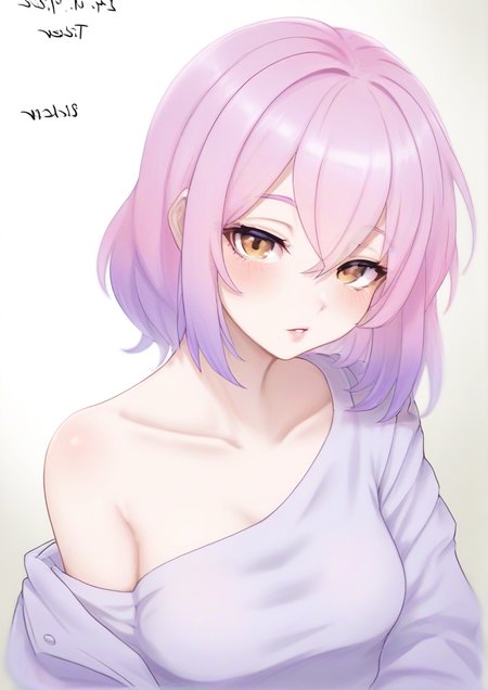 1girl, furry female, bare shoulders, brown eyes, clothing cutout, collarbone, eyelashes, gradient hair, hair between eyes, hood, hood down, medium hair, multicolored hair, parted lips, pink lips, purple hair, shoulder cutout, solo, upper body,zPDXL3  <lora:Ticker:1>