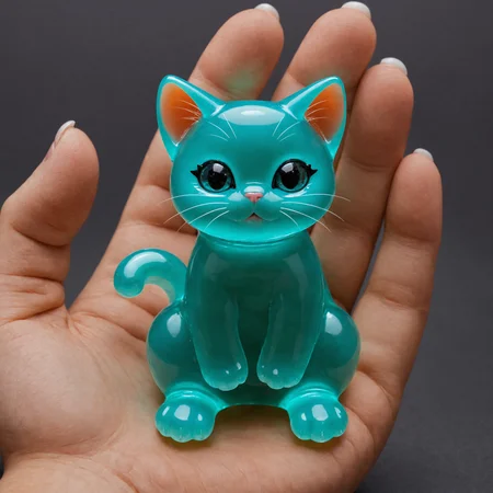 photo, an cute colored glass cat figure, sitting  in a hand