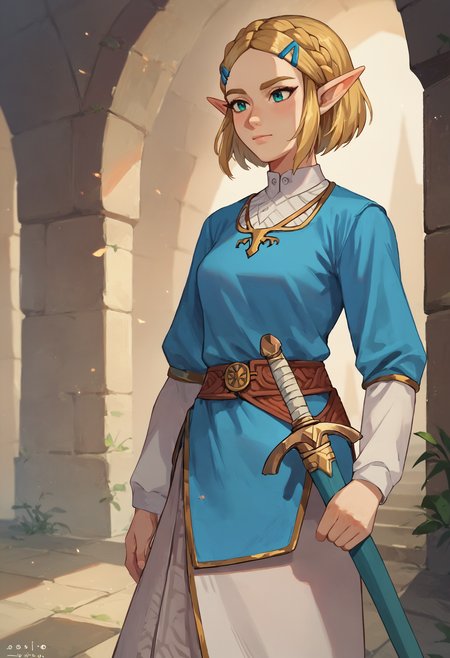 score_9, score_8_up, score_7_up, 1girl, sheathed sword, princess zelda, blue shirt
<lora:sheathed_sword_pony_1_final:1>