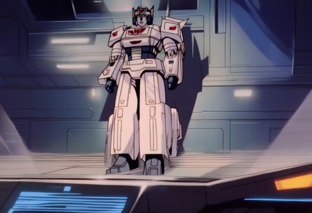 score_9, score_8_up, score_7_up, animation, transformers, 1girl, robot, Decepticon, Tall, slim, Seeker, Starscream glowing eyes, blue eyes, large eyes, circular eyes, white armour (minor blue detail), forward long jet swept wings, transforms into futuristic Stealth Mig Fighter Jet, full body, cowboy shot, smiling, holding null ray blasters, Decepticon Symbol, long skirt armour (minor blue glass detail), head crown,
 <lora:StarScream1.2:1>