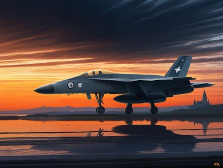 <lora:FA-18_Illustrious:1.0>,(F/A-18),aircraft, roundel,(realistic),sunset, storm,(castle), lake