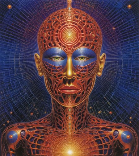 Tool Metal album cover, style by Alex Gray, (write text: "TOOL")