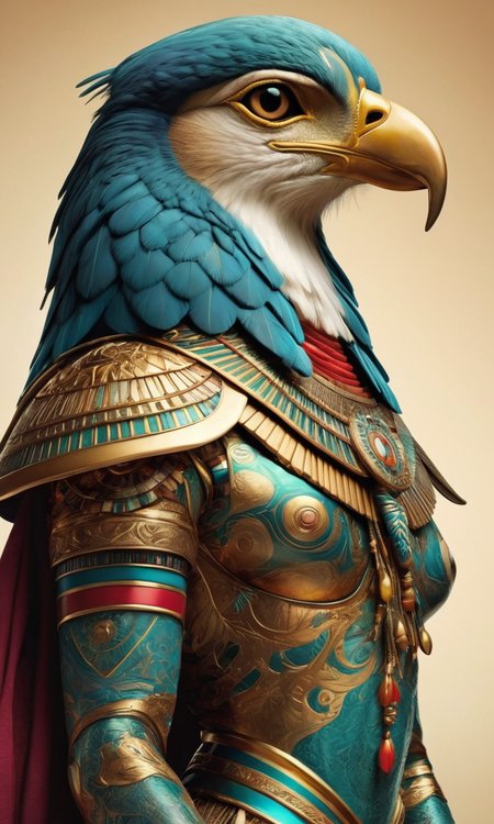 Beautiful, perfectly drawn horus the Egyptian god, By Alberto Seveso, advanced color
