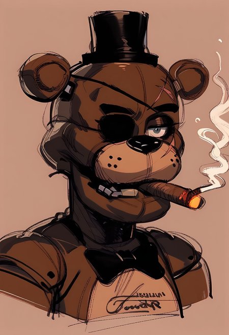 , close up portrait, (smoking :1.1) (cigar:1.1), scar over eye, , tired, (eyepatch:1.1), simple pencil sketch, spot color,  bodysuit , yoji_shinkawa, score_8_up, score_7_up, score_6_up, freddy