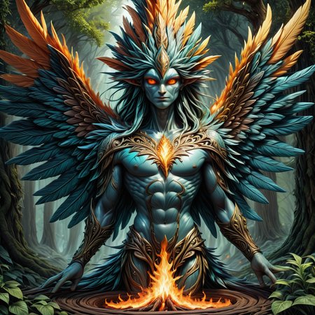 hyper detailed masterpiece, dynamic, awesome quality,LoromXL_Druidic_Naturalism,
dryad, mythical powerful bird, in flames, vibrant colors,, large and majestic wings long flowing tail feathers, resplendent radiant plumage immortality, renewal, rebirth, self immolate   <lora:LoromXL_Druidic_Naturalism:1>