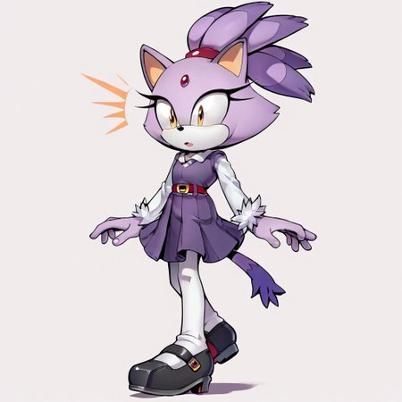 score_9, score_8_up, score_7_up, 1girl,  <lora:Perfect Hands:1> Perfect Hands, evnstnly, solo, petite, Blaze the Cat, purple fur, white fur, two-tone fur, forehead jewel, cat ears, cat tail, high ponytail, yellow eyes, flat chest,, school uniform, purple vest, white shirt, tucked in shirt, belt, purple skirt, pleated skirt, long sleeves, white thighhighs, cotton tights, black shoes, mary janes, surprised, standing, arms at sides, legs together