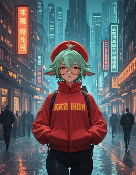 <lora:TCD:1>
<lora:xl_more_art-full_v1:0.4>
<lora:aidmaMJ6.1_v0.5_IL:0.8> aidmaMJ6.1
(masterpiece, best quality), amazing quality, very aesthetic, absurdres, highres, newest, HDR, 8K, high detail
sucrose_(genshin_impact), genshin_impact, 1girl, green_hair, orange_eyes
solo, cowboy shot, evocative, dramatic lighting, (dynamic pose:1.3)
A starshipâs engine room filled with alien biomass infecting machinery, glowing ominously in red and black.
A sprawling cityscape at night with towering skyscrapers covered in glowing neon signs and holograms. Elevated trains and flying cars zip through the foggy air, while people in futuristic attire navigate rain-soaked streets.
<lora:NSFWFilter_illusXL_Incrs_v1:-1>
<lora:ck-70s-scifi-IL:0.35> sci-fi, illustration, retro,
<lora:afkArenaIllustrious:0.35> afkarenastyle
<lora:Orenji-IL:0.35> orenji
<lora:afkArenaIllustrious:0.6> afkarenastyle