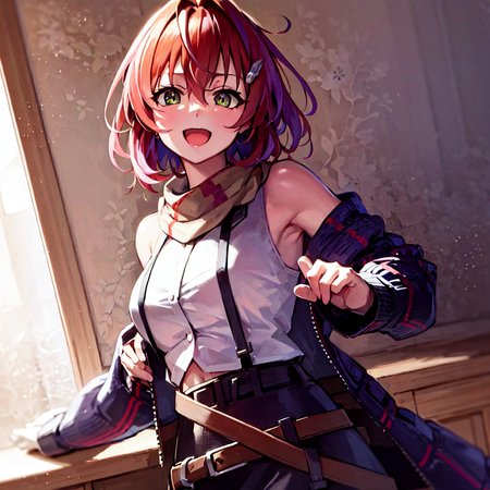 masterpiece, best quality, photorealistic, 3D, shiny_skin, shiny_hair, dynamic angle, beautiful detailed glow, HDR, Rembrandt lighting, colorful refraction, lens flare, bloom, film Reflection, chromatic aberration, light diffusion, public indecency, cowboy shot, deep meaning, physically-based rendering, bright, vibrant, intricate, 1girl,akane kanna,<lora:akane kanna:1.0>,  :d