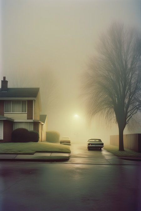 <lora:Todd Hido Style:1>Todd Hido Style - foggy scarfolk suburbs. 35mm photography.