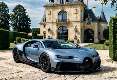 <lora:bugattich1r0n:1>,A silver, bugatti ch1r0n parked outdoors in front of a majestic French château. The car, with its glossy metallic blue exterior and sleek black accents, is perfectly positioned on a cobblestone driveway leading to the château. The château features classic French architecture with large arched windows, intricate stonework, and tall, elegant towers. The setting is bathed in soft golden sunlight, creating a warm and luxurious atmosphere. Surrounding the château are neatly trimmed gardens, fountains, and lush greenery, enhancing the sense of grandeur. The scene combines automotive excellence with historical elegance."
<lora:SDXLFaeTastic2400:0.4> <lora:extremely_detailed:0.4> extremely detailed, Masterpiece,best quality,hi res,8k,hi res,8k,award winning,(sharp focus, intricate, highly detailed),