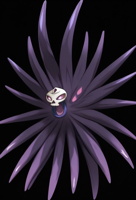 <lora:pokemon_pony_xl:1.0> fake pokemon, ken sugimori art style, resembles a mystical, deep purple entity with tentacle-like appendages, glowing pink eyes, and ethereal, translucent qualities. It is surrounded by bubbles and sparkles, and there's a whimsical skull floating among the tentacles., transparent background, digital art, big, strong, grown ulscore_9, score_8_up, (Masterpiece:1.3) (best quality:1.2) (high quality:1.1)