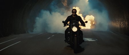 cinematic film still of  <lora:Terminator style:0.8>
In the 1980's Terminator a man riding a motorcycle through a tunnel with big explosion in background,solo,from behind,helmet,ground vehicle,scenery,motor vehicle,1other,light,road,motorcycle,ambiguous gender , horror themed, dark themed, low key light, dramatic light, dramatic shadow light, contrast, cinematic color, cinematic look, filmic, realistic, realism, perfection, perfect, Kodak, Kodak film, movie still, Terminator style, The Terminator 1984 Film style, shallow depth of field, vignette, highly detailed, high budget, bokeh, cinemascope, moody, epic, gorgeous, film grain, grainy