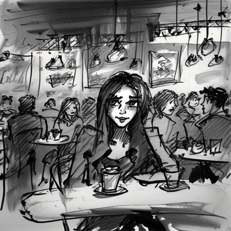 corcoc4s  girl in a cafe in the background people at tables,  very detailed<lora:corcoc4s:1>