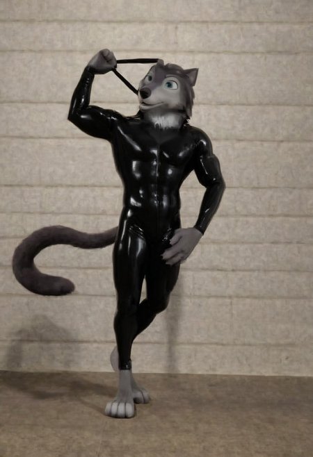 Latex
Wolf
Anthro
Six pack 
Muscular
Catsuit
Humphrey