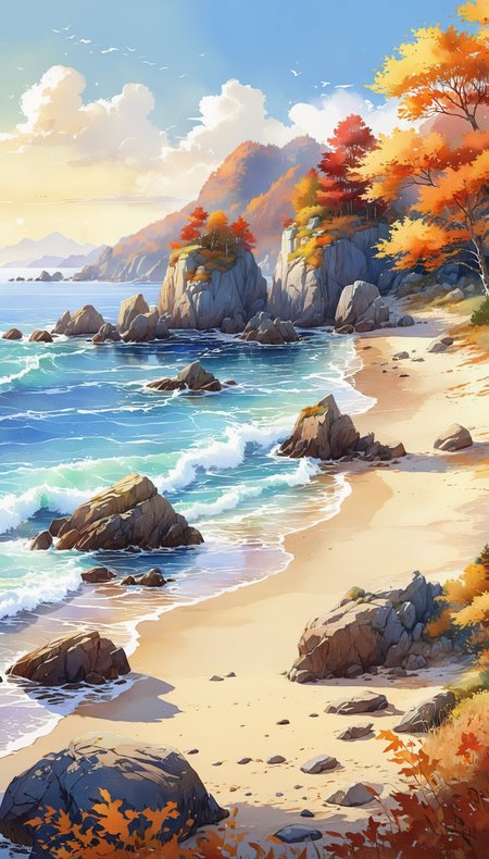 best quality,high quality  (picturesque  landscape outline, (style of detailed graphic sketch:0.7), style of ink and wash watercolor sketch :0.7) of a
impressive immersive environment,
sea shore in
autumn in the morning , clear weather,
global lighting, 8k resolution, detailed, focused,
pixiv contest winner,divine view,
( style of Tyler Edlin,(style of Thomas W Schaller:0.3)  :0.8)