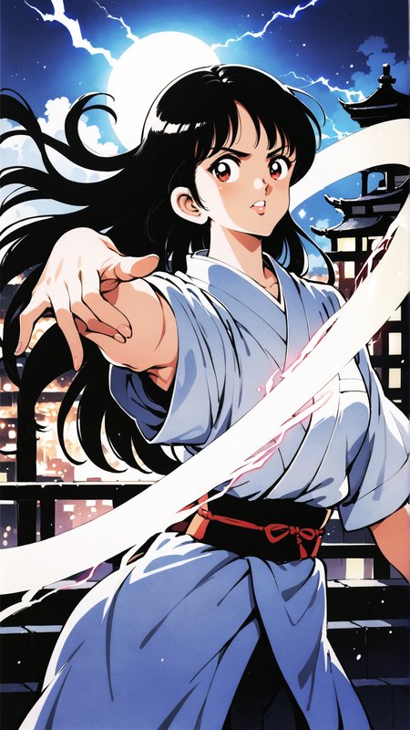 score_9, score_8_up, score_7_up, BREAK   <lora:Adachi_XL_PONY:1>
1girl, long hair, black hair, red eyes, lightning, magic, night, city, detailed background, intricate details, highly detailed, ultra detailed, hyper detailed, complex background, city lights, glowing, soft lighting, highres, masterpiece, best quality, anime screencap, traditional clothes, white outfit, (dynamic pose:1.5), creating lightning barrier, intense expression, protective atmosphere